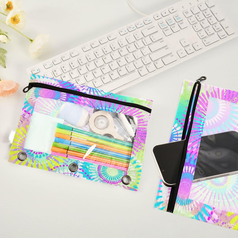 Kcldeci Pencil Pouch for 3 Ring Binder  Girls Flowers Colorful Binder Pouches with Zipper Bulk  Pen Holder Case with Clear Window School Class Office Organizers  2Pack - Image 4